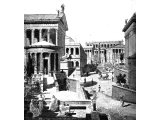 The Forum of Rome reconstructed. Looking down the Sacred Way towards the Capitol from within the Atrium of the Vestal Virgins. On the left, the Temple of Vesta and Temple of Castor and Pollux behind.